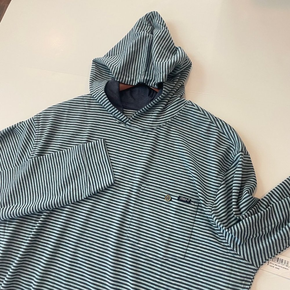 NWT JOHNNIE-O Men's Grimes Blue Teal Striped Hooded Pullover